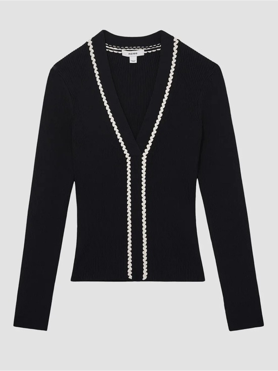 Reiss Sweaters - Reiss Lauri Craft-Stitch Top navy ivory
 size medium NWT